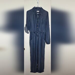 NEW WITH TAGS CALVIN KLEIN CHAMBRAY DENIM JUMPSUIT sz 4 ROLL UP SLEEVES COASTAL